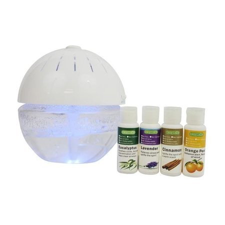 ECOGECKO EcoGecko 75002-4PACK-75606-White Earth Globe Glowing Water Air Washer Revitalizer Aroma Diffuser & Humidifier with 4 Pack Aroma Oil - White 75002-4PACK-75606-White